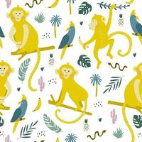 Seamless pattern with monkey. Fabric print. Vector illustration.