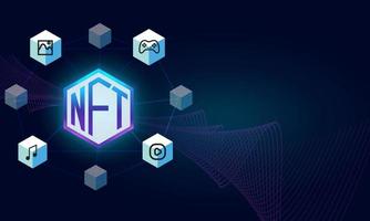 Non-fungible token or NFT logo design concept.Abstract background.Art,game and music.Crypto currency exchane trade. vector