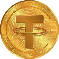 Tether USDT Cryptocurrency coins.USDT logo gold coin.Decentralized digital money concept. vector