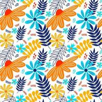 vector dibujado a mano verano patrón transparente floral aislado sobre fondo blanco. garabatear hojas y flores. dibujos animados de fondo tropical para el diseño de bodas, envolturas, textiles, adornos y tarjetas de felicitación