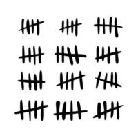 Tally marks set  hand drawn on the wall isolated. Counting characters. Counting days in prison. Vector illustration.