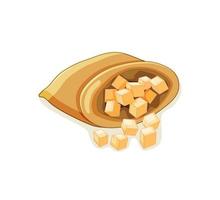 Cane sugar lump in a bag on a white background. A product made from sugar cane. Vector illustration