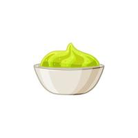 Wasabi sauce bowl on a white isolated background. Vector cartoon illustration.
