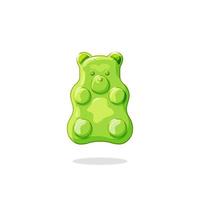 Green gummy bear.Jelly healthy candies. Delicious vitamins. Vector cartoon illustration. Isolated background.
