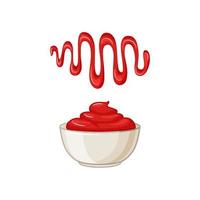 Ketchup.  Bowl with sauce on a white isolated background. Spot. Vector cartoon illustration of food.