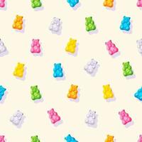 Various Gummy and Jelly Bears. Colorful Fruity and tasty Sweets and candies seamless Pattern. Cartoon style. Seamless Pattern, Background, Wallpaper. Vector illustration for printing