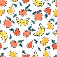 Juicy summer fruits seamless pattern on a white isolated background. Vector repeat print for colorful summer fabric