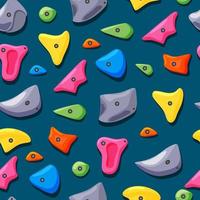 Grippers for climbing in the gym seamless pattern. Imitation of a rock. Various fasteners. Cartoon vector background