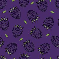 Black raspberry and leaves seamless pattern. Vector background.