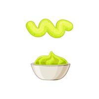 Wasabi bowl on a white isolated background. Squeezed sauce. Asian cuisine. Vector cartoon illustration.