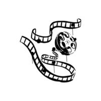 Cinema tape sketch. Reel, film  on a white background. Black hand-drawn illustration. Vector