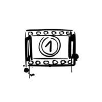 Beginning of the film, the first frame number 1 sketch illustration on a white isolated background. Hand-drawn art design. An old movie timer. Vector vintage retro movie