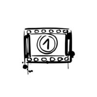 Beginning of the film, the first frame number 1 sketch illustration on a white isolated background. Hand-drawn art design. An old movie timer. Vector vintage retro movie