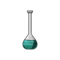 Flask. Laboratory utensils are filled with a green liquid isolated on a white background. Icon. Vector cartoon illustration