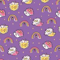 Hedgehogs and rainbows seamless pattern. Cute print for clothes. Vector children background.