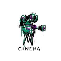 Vintage  Movie camera sketch on a white isolated background. Hand-drawn vector illustration.