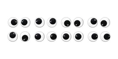 Various, funny plastic toy eyes set on a white isolated background. Safe toys. Vector cartoon illustration.