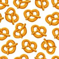 Bavarian pretzel seamless pattern on a white isolated background. Vector cartoon illustration.