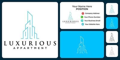 Luxury building logo design with business card template. vector