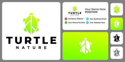 Turtle leaf logo design with business card template. vector