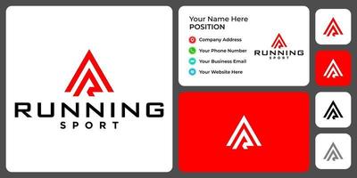 Letter R monogram sport logo design with business card template. vector