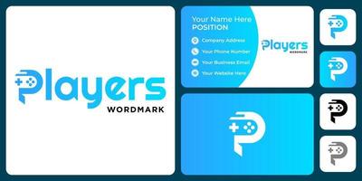 Letter P monogram play game logo design with business card template. vector