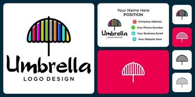 Beautiful umbrella logo design with business card template. vector