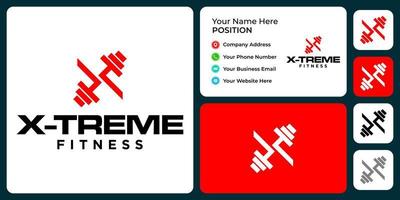 Letter X monogram sport logo design with business card template. vector