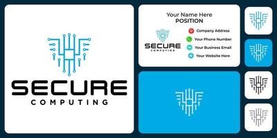 Security and computing logo design with business card template. vector