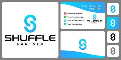 Letter S monogram shuffle recycling logo design with business card template.