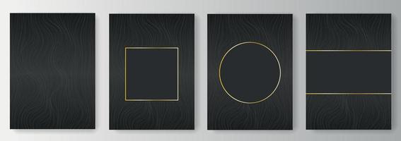 Set Collection of black backgrounds with gray lines waves and golden frames