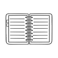 Hand drawn notebook for planning doodle. Planner with bookmarks in sketch style. Vector illustration isolated on white background.