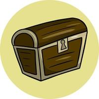 Wooden closed treasure chest, cartoon vector illustration, icon