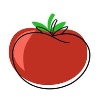 Minimalistic drawing of a red tomato with a green twig, vector illustration on a white background
