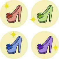Vector images. A collection of colorful high-heeled shoes with a bow for elegance. Illustration for product design