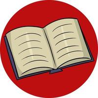 libro abierto, tarjeta redonda con un libro de texto sobre un fondo rojo, ilustración vectorial, elemento de diseño vector