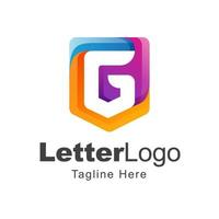 letra g elegante diseño de logotipo con forma de escudo degradado colorido vector