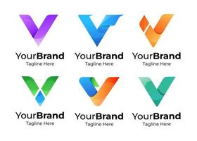 Big bundle set of colorful letter V logo design. Vector design element, with variety V logo gradient style element, business sign, logos, identity, vector illustrations.