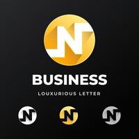 initial letter N logo template design with circle shape gold gradient concept luxury for business company vector