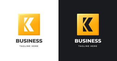 diseño de logotipo de letra k con forma geométrica cuadrada concepto de gradiente de oro de lujo para empresa comercial vector