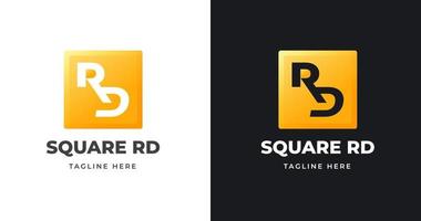 diseño de logotipo de letra r y d con forma geométrica cuadrada concepto de gradiente de oro de lujo para empresa comercial vector