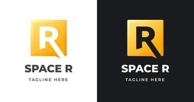 diseño de logotipo de letra r con forma geométrica cuadrada concepto de gradiente de oro de lujo para empresa comercial vector