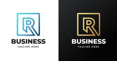 diseño de logotipo de letra r con líneas cuadradas forma geométrica concepto de gradiente de oro lujo para empresa comercial vector