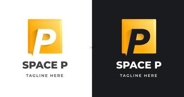 diseño de logotipo de letra p con forma geométrica cuadrada concepto de gradiente de oro de lujo para empresa comercial vector