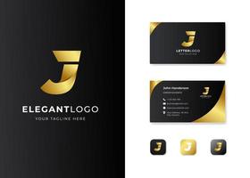 Letter J gold luxury gradient logo with business card design