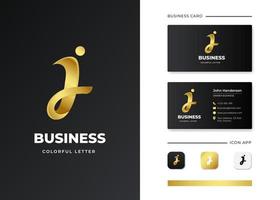 Letter J luxury logo with gold gradient business card design vector