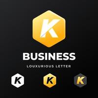 diseño de plantilla de logotipo de letra inicial k con forma geométrica poligonal concepto de gradiente de oro de lujo para empresa comercial vector