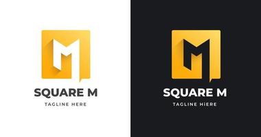diseño de logotipo de letra m con forma geométrica cuadrada concepto de gradiente de oro de lujo para empresa comercial vector