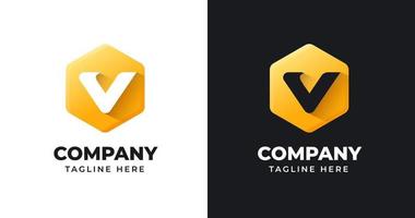 Letter V logo design with polygonal geometric shape gold gradient concept luxury for business company vector