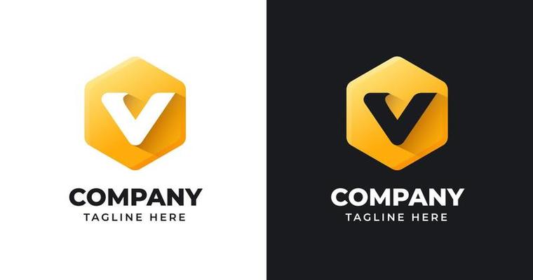 Letter V logo design with polygonal geometric shape gold gradient concept luxury for business company